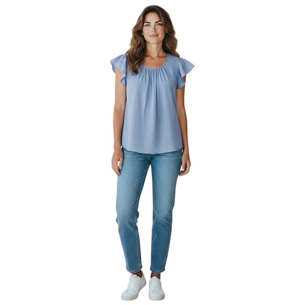 J. Crew Light Blue Ruffled Sleeve Blouse